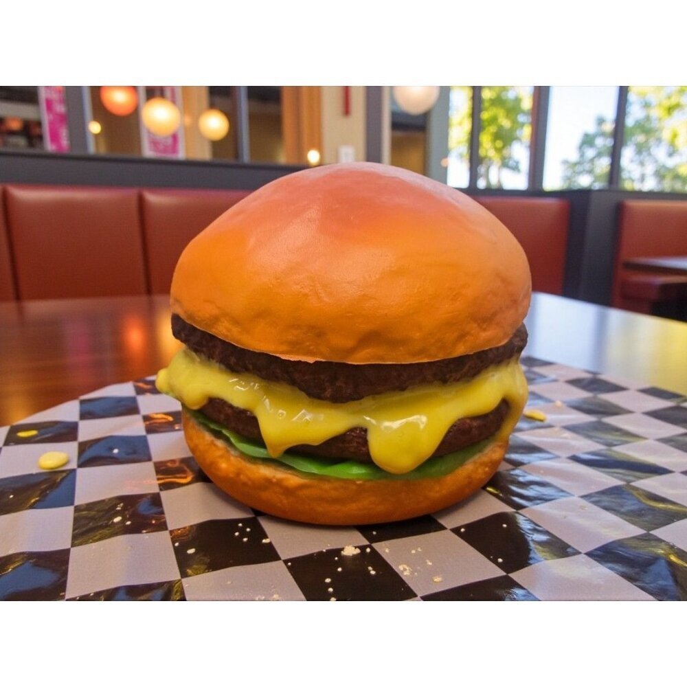 New Real Size Realistic Display Fake Food Prop Double Cheeseburger W/ Lettuce
